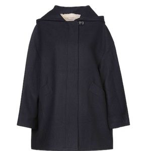 Sessun Navy Sherpa lined Hooded Wool Coat